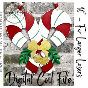 Candy Cane Door Hanger - 16&quot; FOR LARGER LASERS, Christmas Door Hangers, Candy Cane Decor, Christmas Door Decor ***Digital File Only