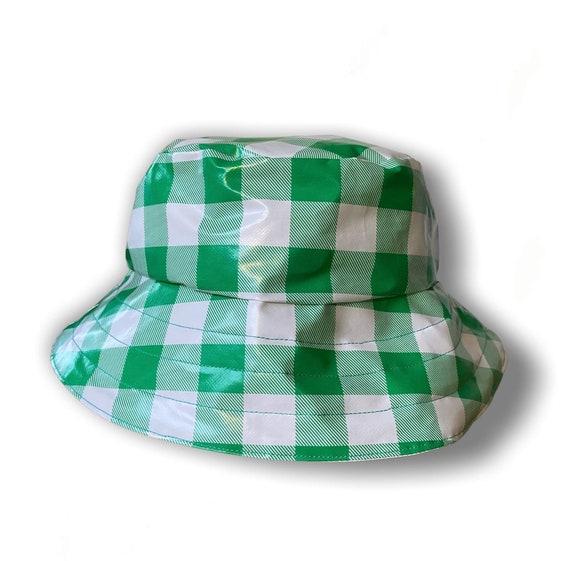 Green Gingham Rain Hat Waterproof 