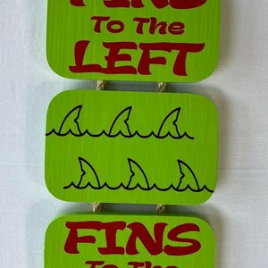 Fins To The Left Hanging Wooden Signs
