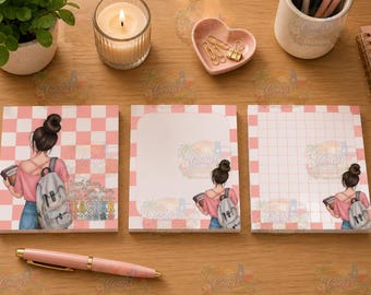 Set of 3 Square Teacher Notepads – Pink Checkered Desk Pads – 50 Pages Each
