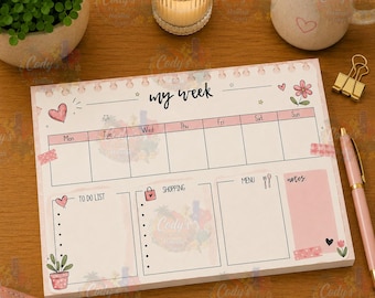 Weekly Planner Notepad - 52 Page Desk Pad - Week Organizer - To Do List & Meal Planner