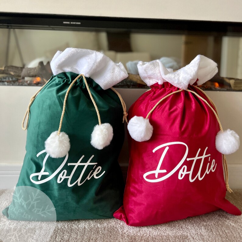 Custom Large Velvet Christmas Gift Bags, Personalised Santa Sack, Christmas Sack, Holiday Gift