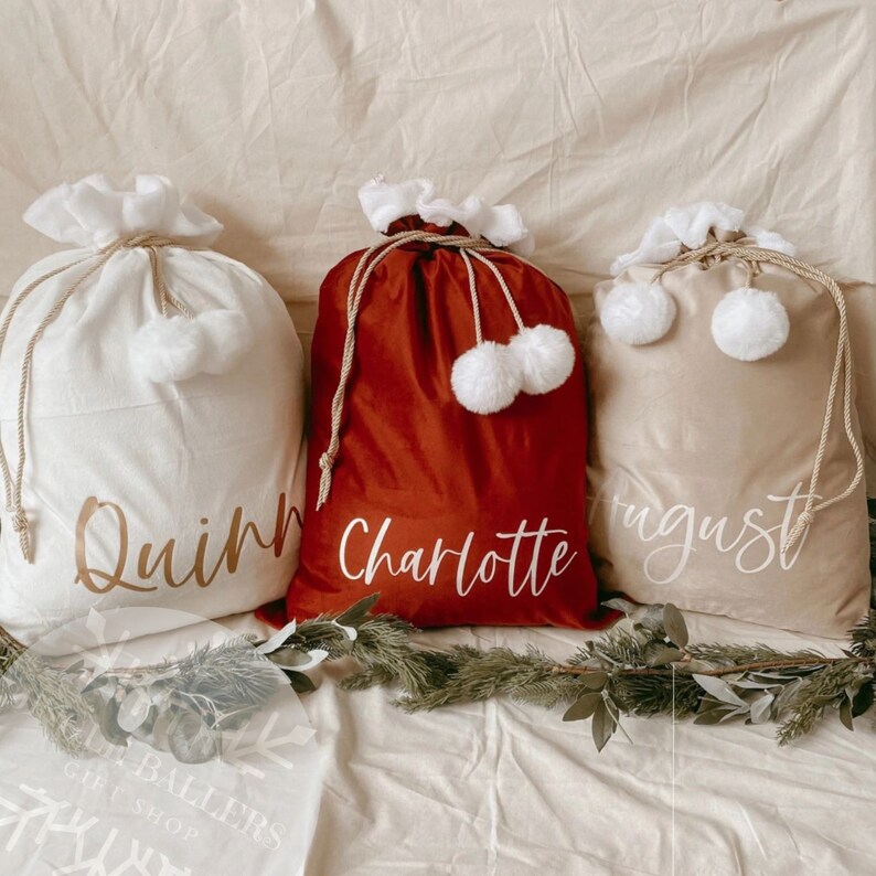 Custom Large Velvet Christmas Gift Bags, Personalised Santa Sack, Christmas Sack, Holiday Gift