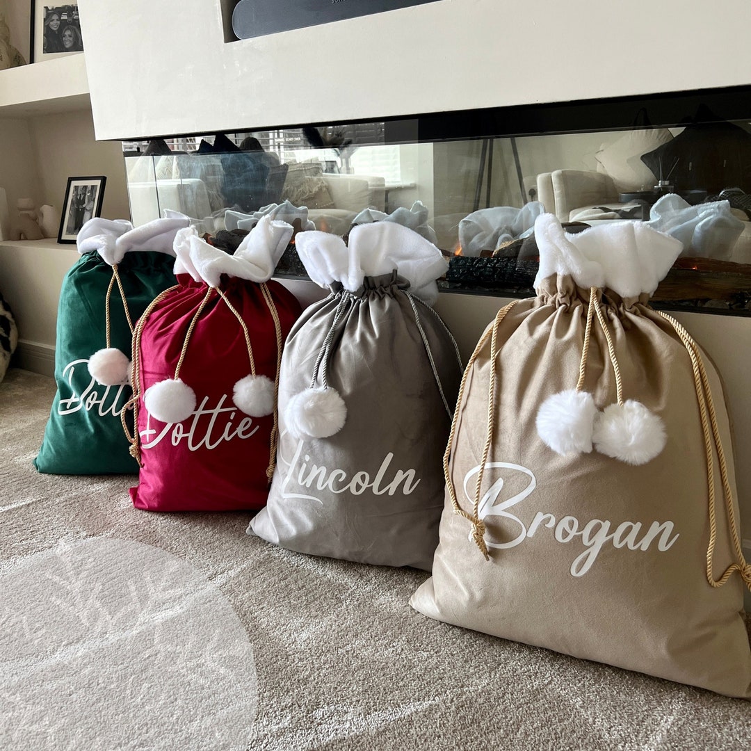 Custom Large Velvet Christmas Gift Bags, Personalised Santa Sack, Christmas Sack, Holiday Gift