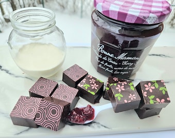 12 Dark Premium Chocolate truffles with high quality French fruit jam, chocolate and cream filling wonderful gift for Mother's Day.