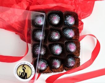 12 Dark Chocolates Truffles with Canadian  gin and honeyberries, great treat as a Mother's Day present Ethical cocoa (CDN)