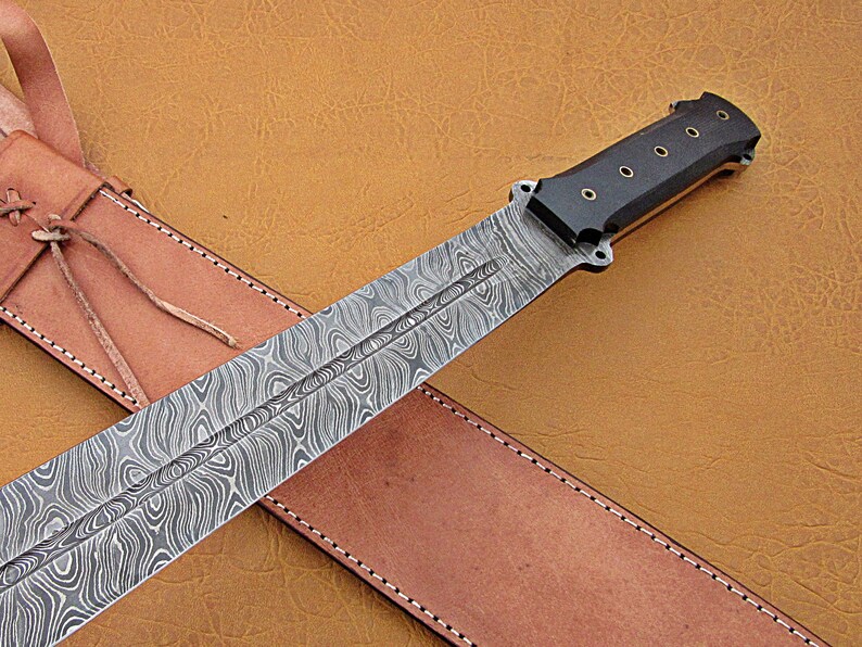 Custom Damascus steel hunting Sword with dollar sheet handle