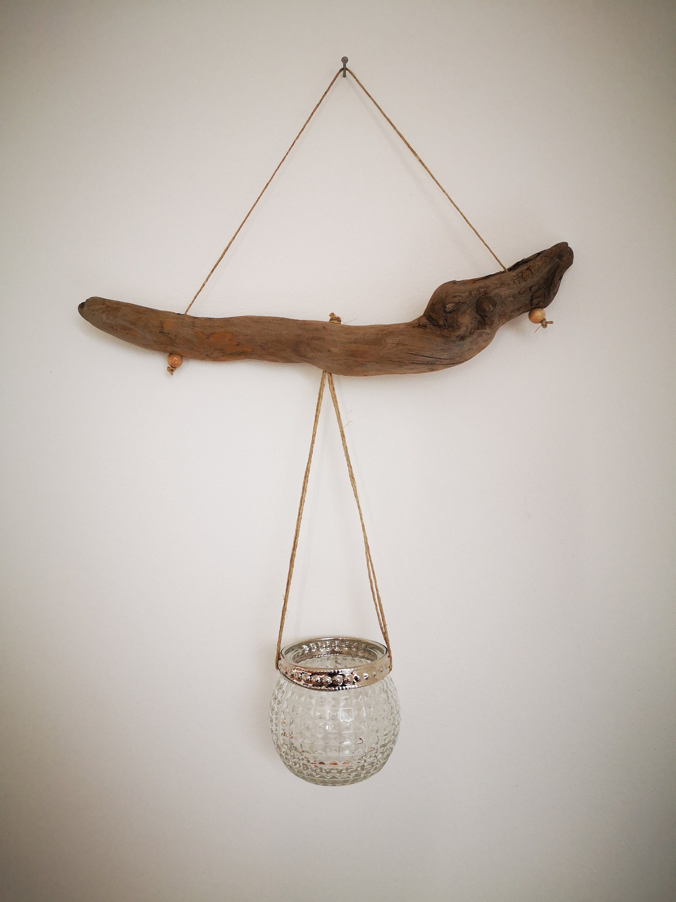 Décoration Murale , Vase Suspendu sur Bois Flotté