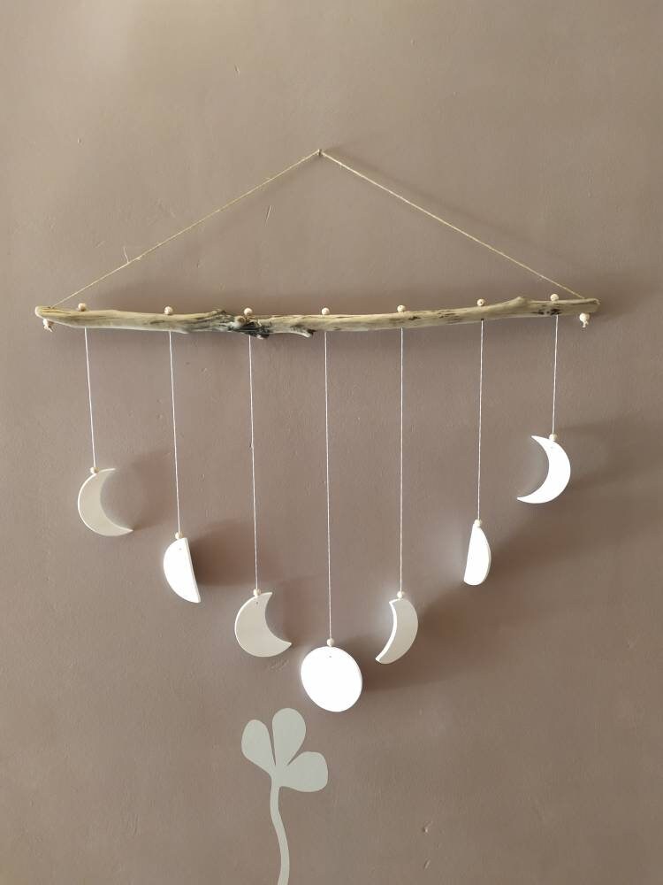 Lune Décoration Murale, Mobile, Mobile Lune, Phases de La Lune, Bois Flotté, Suspension Murale