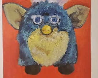 Impresión artística de 5x7 "Furby", pintura al óleo, bodegón, juguete