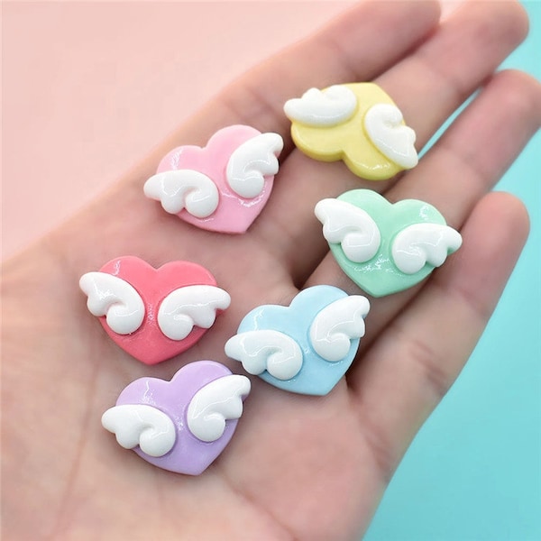 10 pc Cupid heart wing kawaii resin cabochon for craft