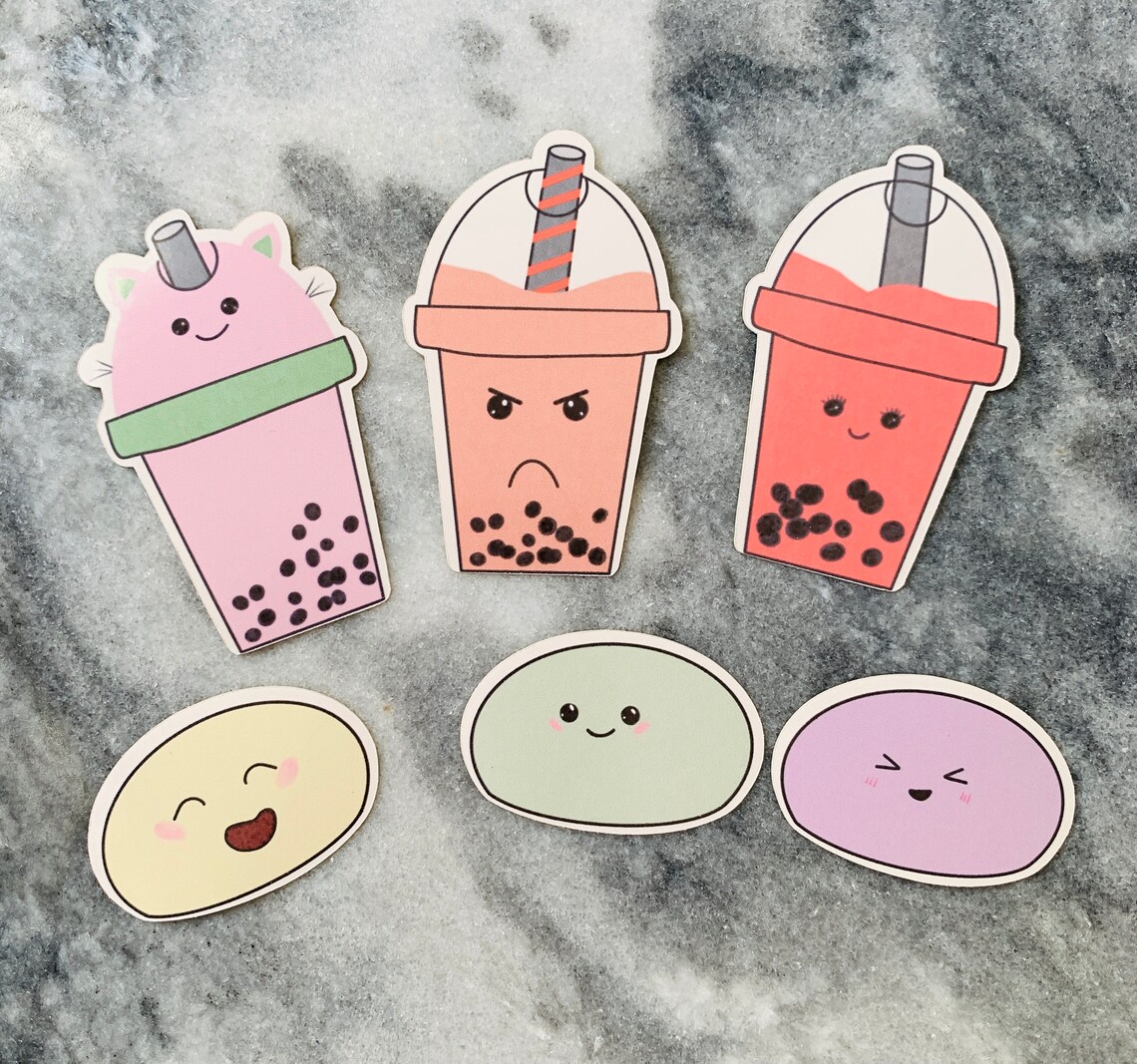 Kawaii Bubble Tea Mochi Sticker Set Etsy