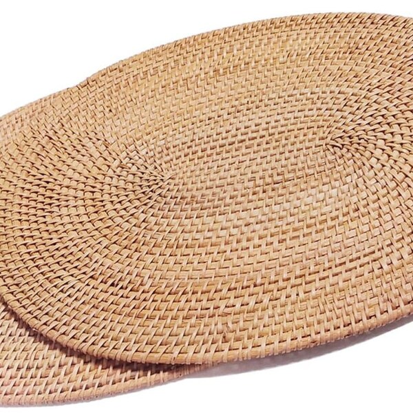 Set of 2 Oval Rattan Placemat Natural Hand-Made Rattan Heat-Resistant Placemat Rattan Trivets (Oval 15.7x11.8IN), Honey Brown