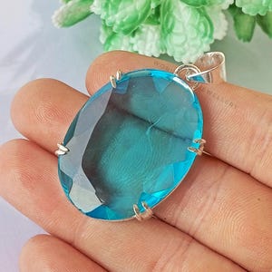 Swiss Blue Topaz Silver Pendant Anniversary Gift 925 Sterling Silver Pendant Silver Jewelry Pendant Gift For Her.