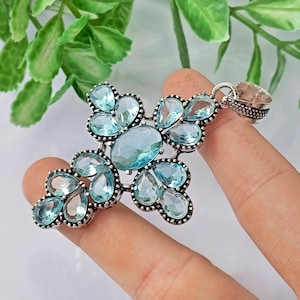 Swiss Blue Topaz Gemstone Silver Pendant Anniversary Gift 925 Sterling Silver Pendant Silver Jewelry Pendant Gift For Her.