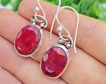 Brincos ovais com rubi vermelho, pedra preciosa simulada, prata de lei 925