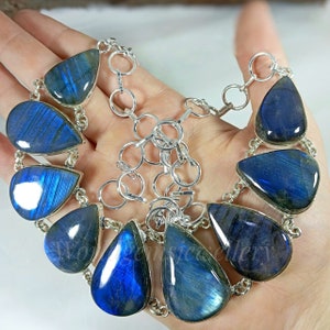 Labradorite Silver Necklace 925 Sterling Silver Labradorite Necklace Engagement Gift Anniversary Gift Silver Necklace