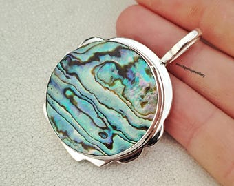 Pingente de prata com concha de abalone natural, presente de aniversário, pingente de prata esterlina 925, joia de prata, presente para ela.