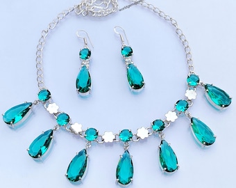 Collana e orecchini in argento con apatite verde, collana in argento sterling 925 con apatite verde, regalo di fidanzamento, regalo di anniversario, collana in argento