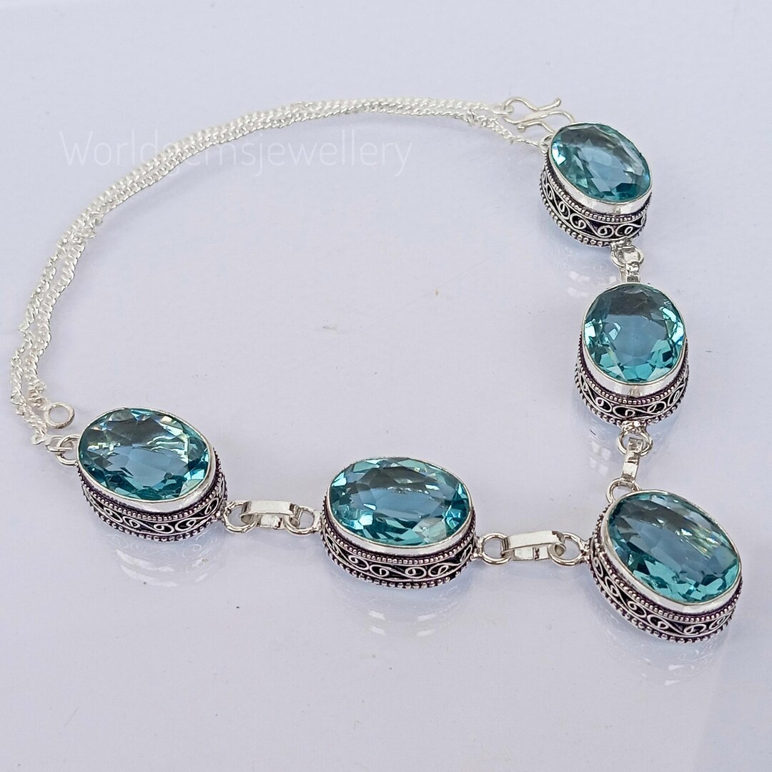 Swiss Blue Topaz Silver Necklace 925 Sterling Silver Blue Topaz ...