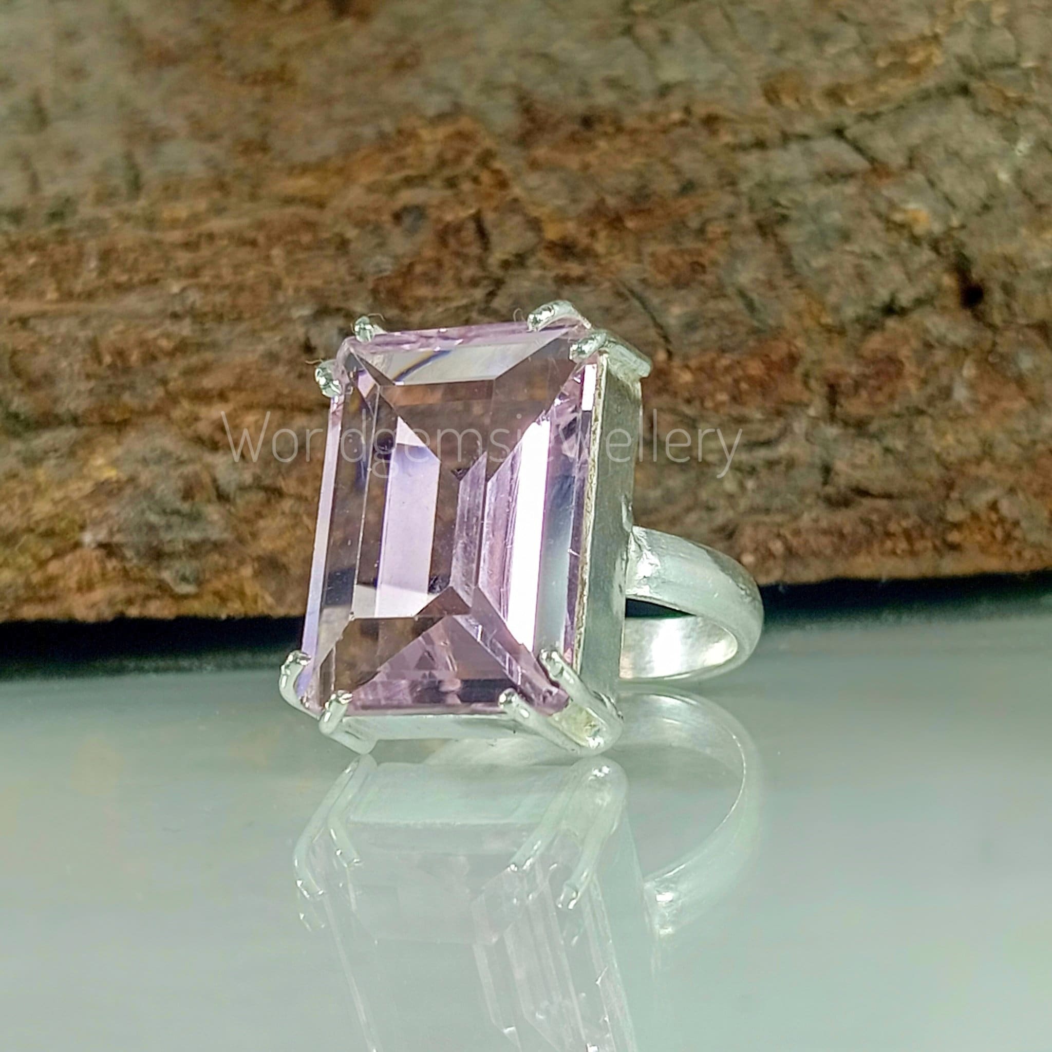 Bague En Argent 925 Avec Kunzite Rose - Taille 7 - Pierre Poire - Faite Main