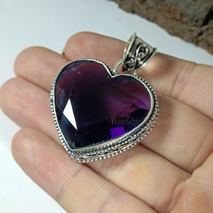925 Sterling Silber Anhänger Amethyst Edelstein Herz Cut Form Anhänger. Geschenk für sie.