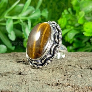 Natural Tiger&#39;s eye Ring 925 Sterling Silver Ring Anniversary Gift Birthday Gift Women&#39;s Ring Gift For Her.