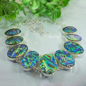 Abalone Shell Silver Necklace 925 Sterling Silver Abalone Shell Necklace Engagement Gift Birthday Gift Anniversary Gift Beautiful Jewelry