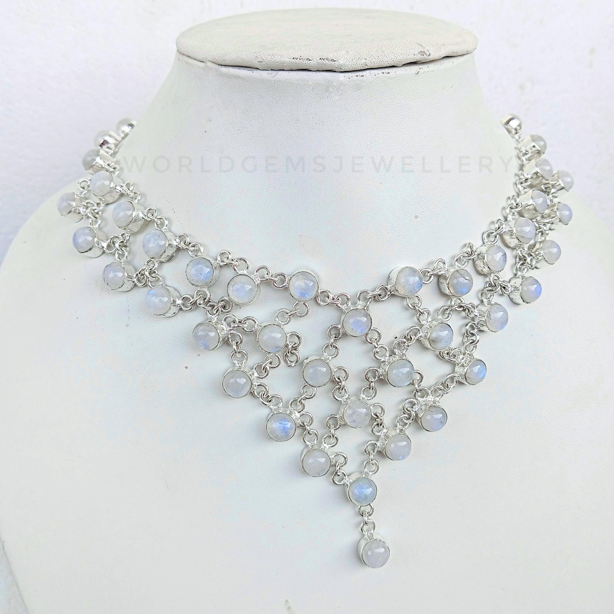 Regenbogen Mondstein Silberkette 925 Sterling Silber Regenbogen Mondstein Halskette Verlobungsgeschenk Silberkette