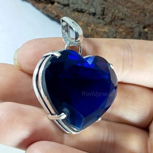 925 Sterling Silber Anhänger Blauer Saphir Edelstein Herz Cut Form Anhänger. Geschenk für sie.