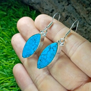 925 Sterling Silver Earrings Turquoise Marquise Shape Gemstone Earrings Anniversary Earrings Gift For Her.