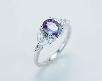 925 Sterling Silver Ring Alexandrite Gemstone Oval Cut Shape Gemstone Ring Gift For Her.