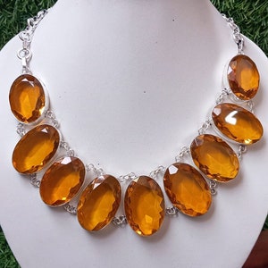 Citrine Silver Necklace 925 Sterling Silver Citrine Necklace Engagement Gift Anniversary Gift Silver Necklace