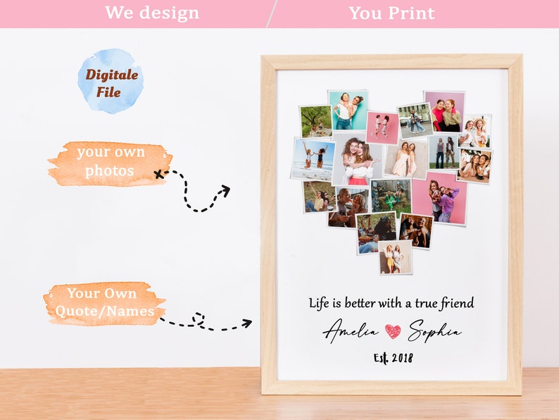 Best Friend Custom Photo Heart Collage Gift Personalized Gift Etsy