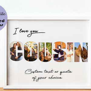 Collage photo Cousins, Cadeau Cousin personnalisé, Impression Cousin, cadeaux pour cousins, cadeau d’amitié, Cadeau d’anniversaire Cousin, imprimable, citation cousine