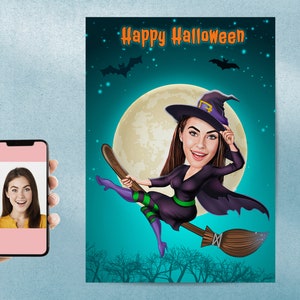 Niestandardowa kreskówka na Halloween, karykatura ze zdjęcia, najlepszy prezent na Halloween dla przyjaciela, prezent na portret na Halloween, spersonalizowany prezent, niestandardowa ilustracja