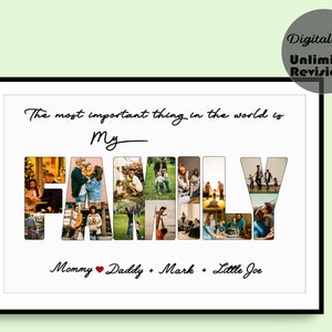 Collage de fotos de familia / Regalo de fotos de los padres / Impresión de fotos de familia personalizada / Collage de fotos de familia / Carta de fotos de nombre de familia personalizado