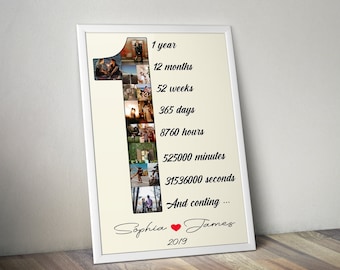 Custom First Year Anniversary Collage Gift, Personalized First Anniversary Gift for Boyfriend, Custom First Wedding Anniversary for Husband