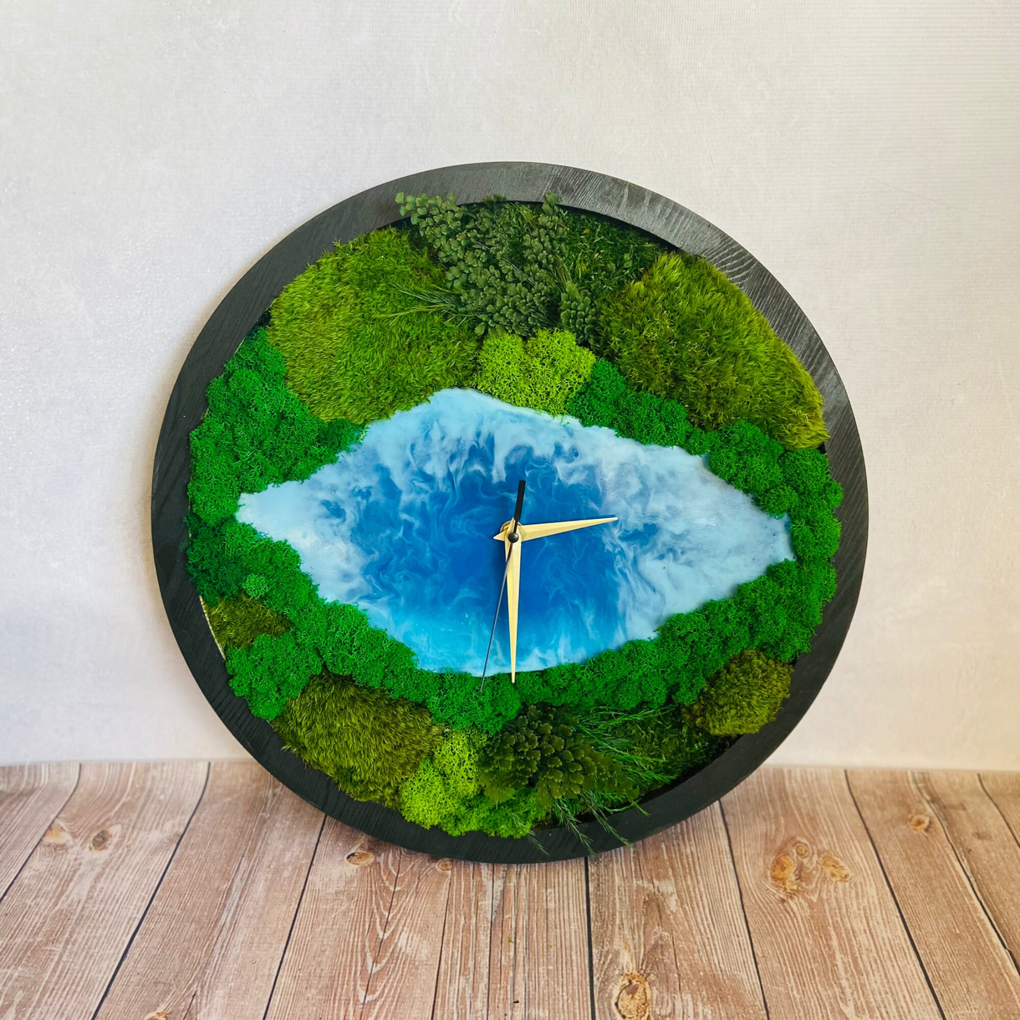 Clock in Resin Preserved Moss Wall Art Clock Green Wood Etsy