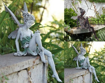 D/écoration De Figurine Ext/érieure Figurines pour Jardin Anniversaire Cadeau Danniversaire Fairy Statue Resin Craft Garden Ornament Garden Outdoor,Perfect Vacances Assis Statue De F/ées