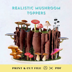 Realistische Pilz Cake Toppers Wald-Geburtstags-Party | Rustikaler Fliegenpilz Cupcake Topper | Verzauberter Wald Thema Digital Printables