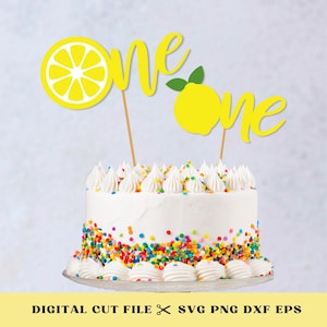 Eerste verjaardag citroentaart topper bundel, één jaar oude citroentaart decor, 1e verjaardag limonade thema, fruit cake Smash partij SVG cut-bestand