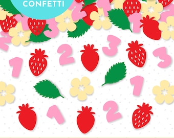 Strawberry Theme Confetti SVG, Red Pink Strawberry Table Scatters, Baby Shower Fruit Themed, Baby Girls Birthday Party Decoration Cut File