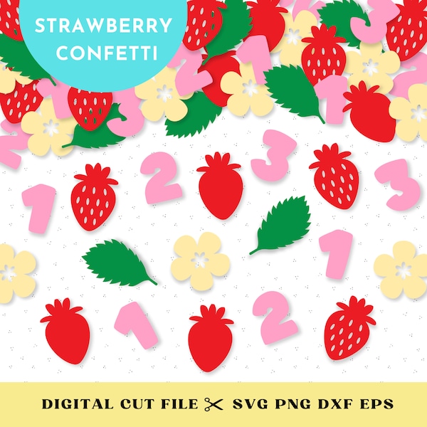 Erdbeer-Thema Konfetti SVG, rote rosa Erdbeere Tischstreuung, Babyparty-Obst, Baby-Geburtstags-Partydekoration Cut-Datei
