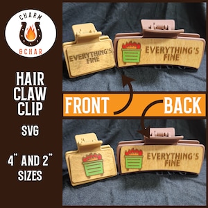 Dumpster Fire Hair Claw Clip Laser File - Lifestyle Hair Clip Laser File - Glowforge Hair Clip SVG