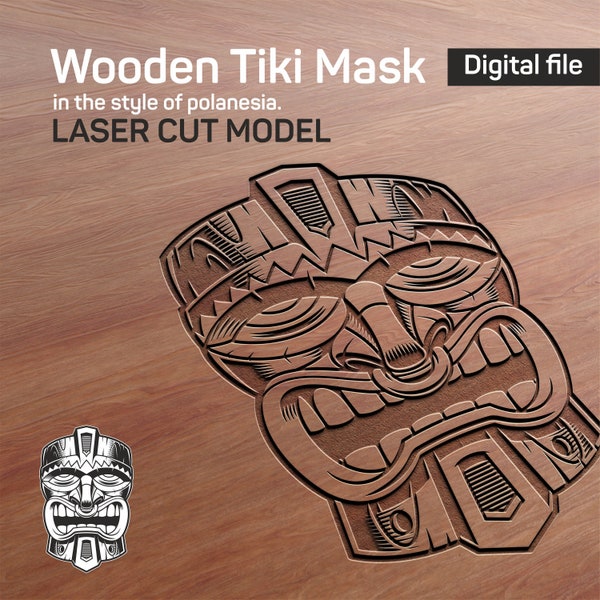 Wooden Tiki mask Polanesia style. Laser and cnc cut files, laser vector designs. Wood, woodworking plans. Digital File. Instant download.