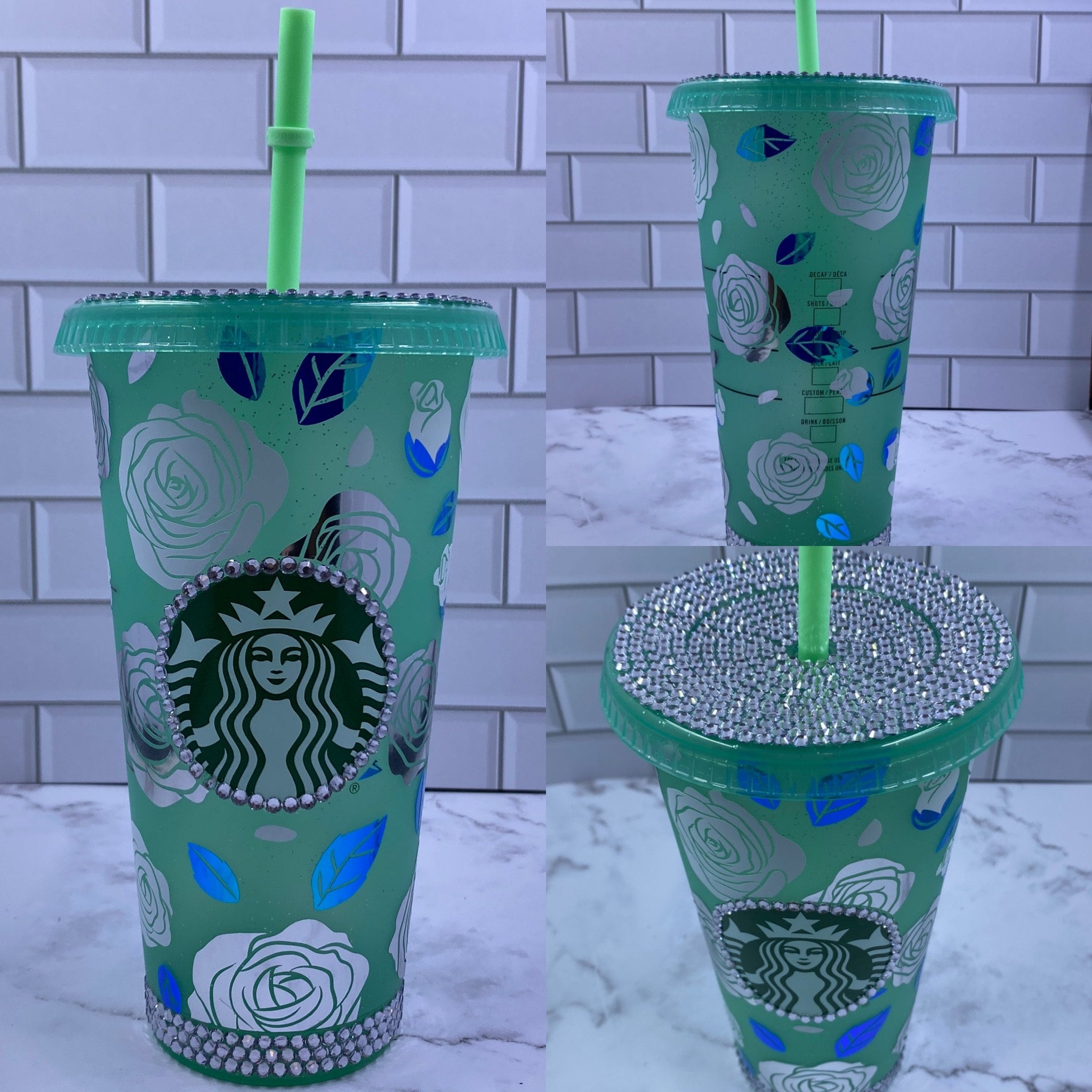 Roses Mint Green Starbucks Cold Cup Etsy