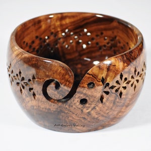 Wooden Yarn Bowl with Carved Holes & Drills | Knitting Crochet Accessories | Solid Wood Yarn Bowl For Crochet and Knitting Gift for knitter