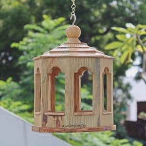 Hexagon Wooden Bird Feeder: Garden Decor, Large Capacity (8x8x10 Inches)