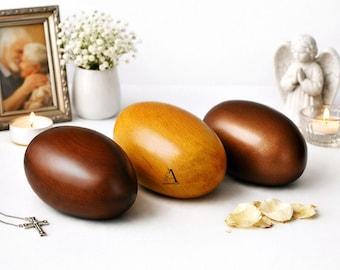 Handmade Wooden Oval Cremation Urn: River Stone Keepsake for Ashes